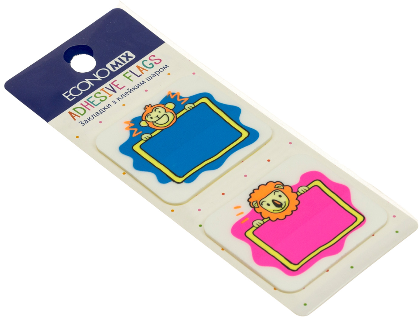 Стікери-закладки пласт. "Economix" Lion & monkey 40х45мм 40шт асорті №E20966-02(48) — купити | Канцелярський Сад