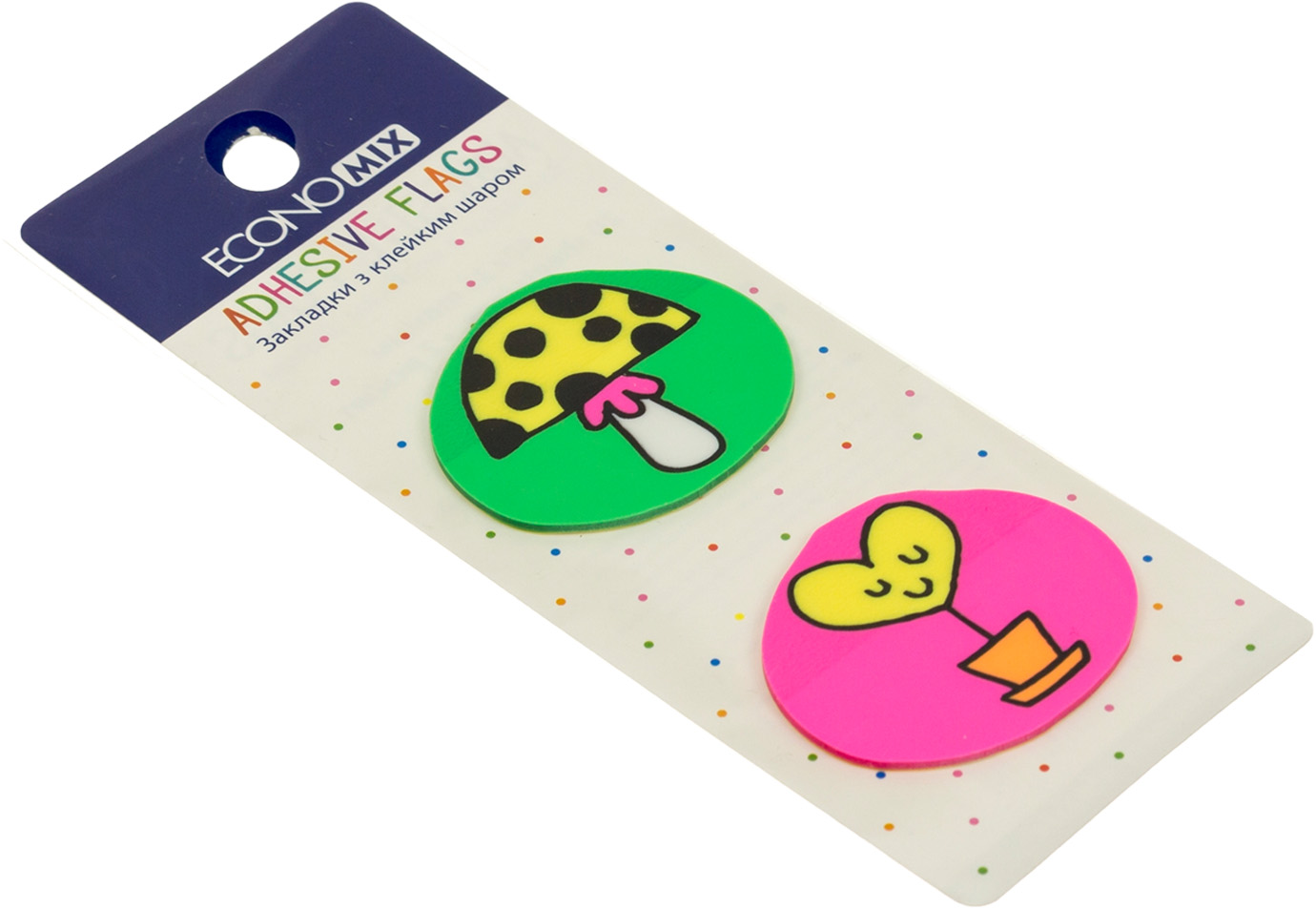 Стікери-закладки пласт. "Economix" Fun heart and mushroom 35х40мм 40шт асорті №E20969-01 — фото товару | Канцелярський Сад