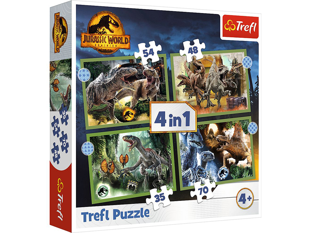Пазли Trefl 4в1 Загрозливі динозаври.Світ динозаврів №34607(8) — купити | Канцелярський Сад