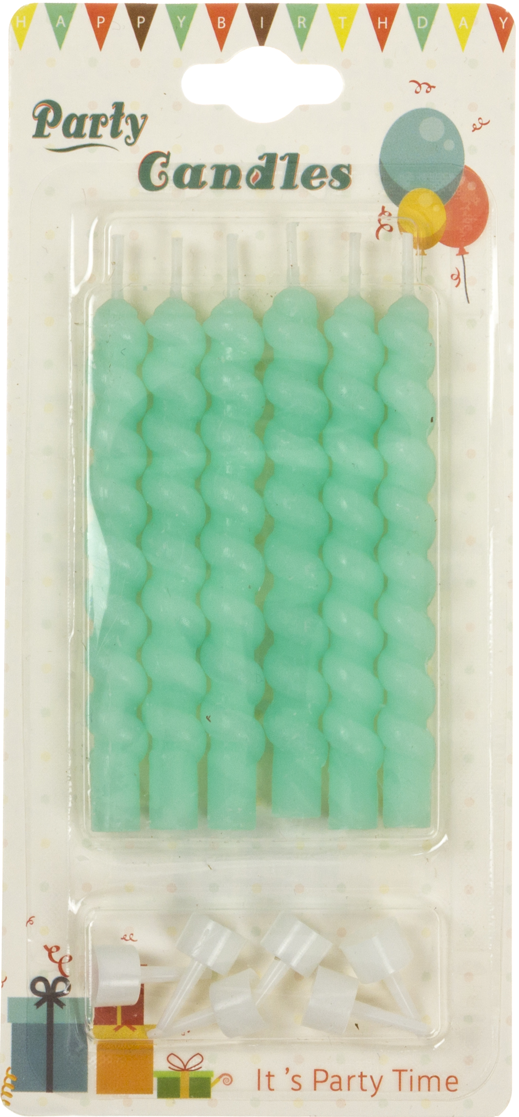 Свічка в торт 6шт+6підсв. "Спіральні" м'ята макарун(24) — фото товару | Канцелярський Сад