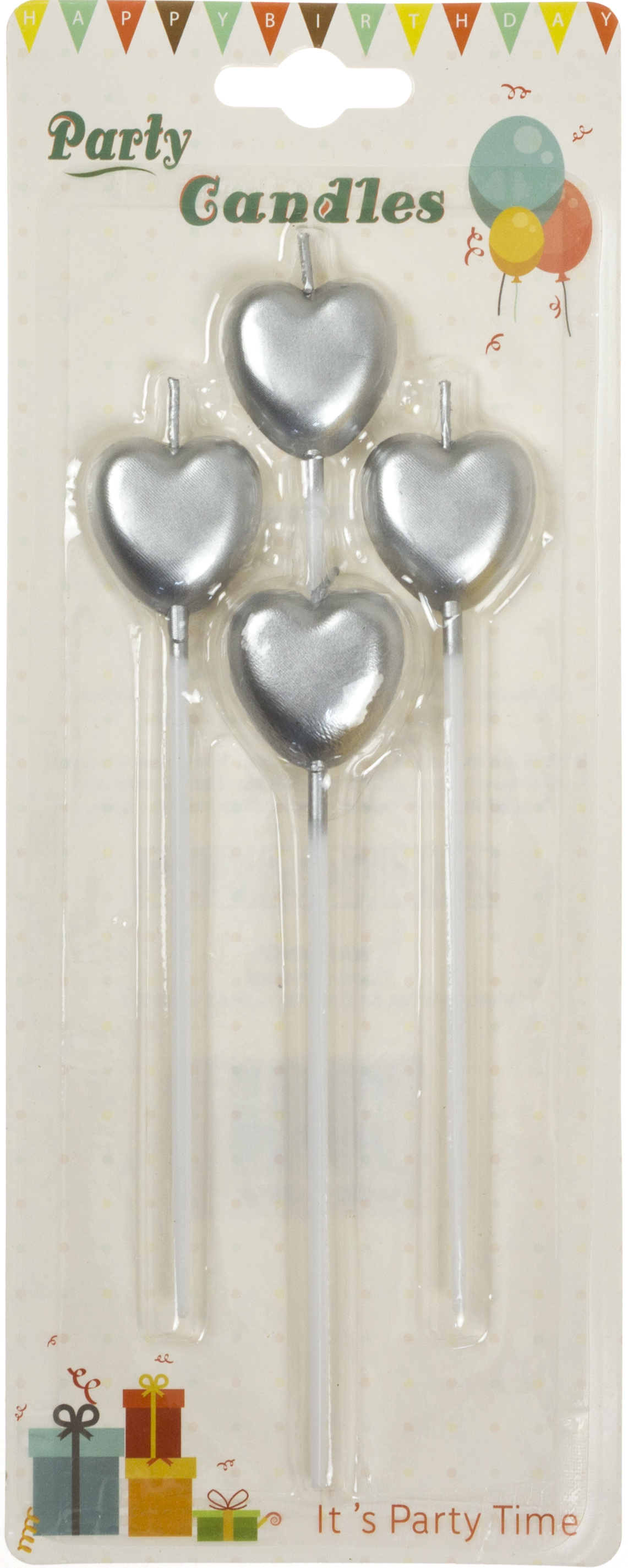 Свічка в торт "Серце" 4шт срібло(24) — фото товару | Канцелярський Сад