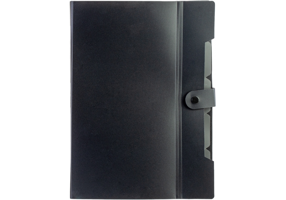 Папка-конверт "Optima" №O35541 А4 на кнопці,6від.,з розширенням,чорна з графітовим(30) — фото товару | Канцелярський Сад