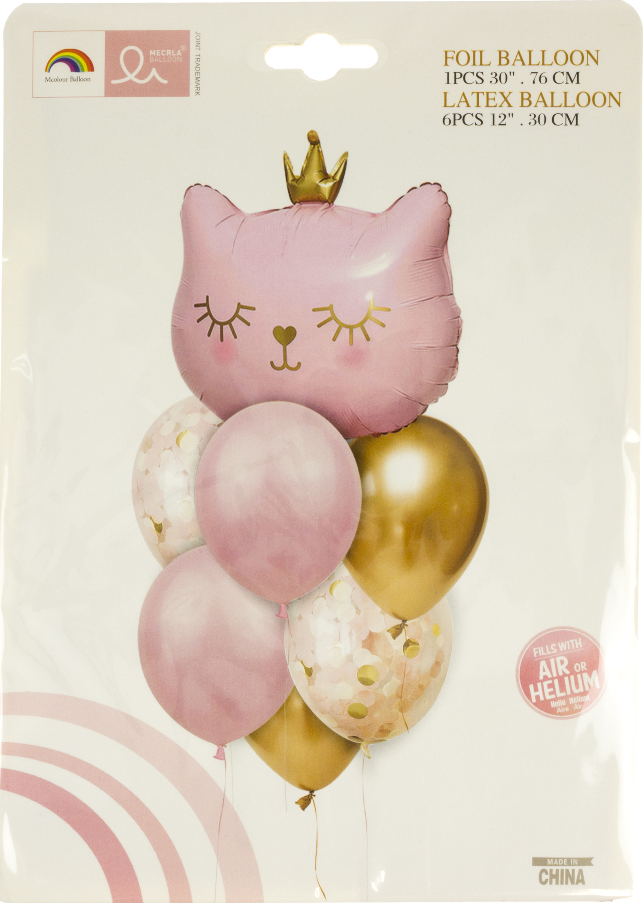 Набір кульок повітр. "Кішка рожева з короною" 7шт рожеве золото №F-156(10) — фото товару | Канцелярський Сад
