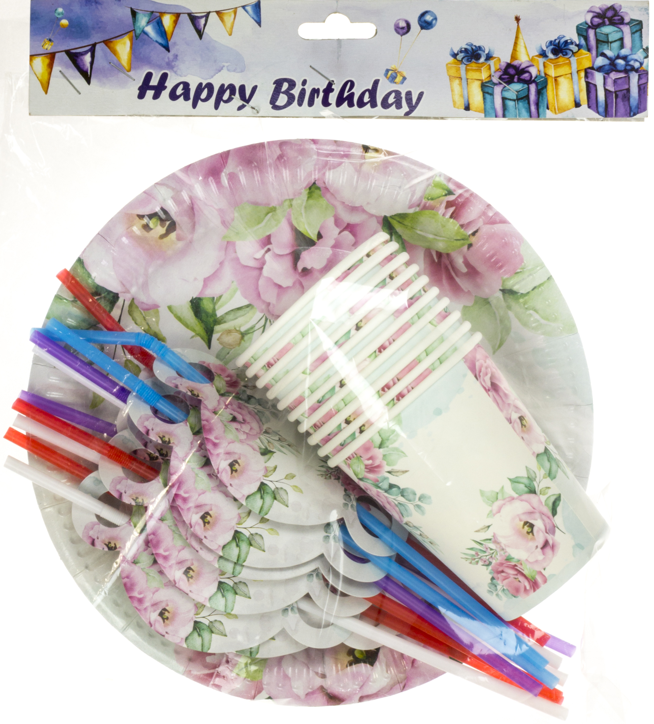 Набір для святкування на 10 персон: стаканчик, тарілка d-22см, трубочка для коктейлю — фото товару | Канцелярський Сад