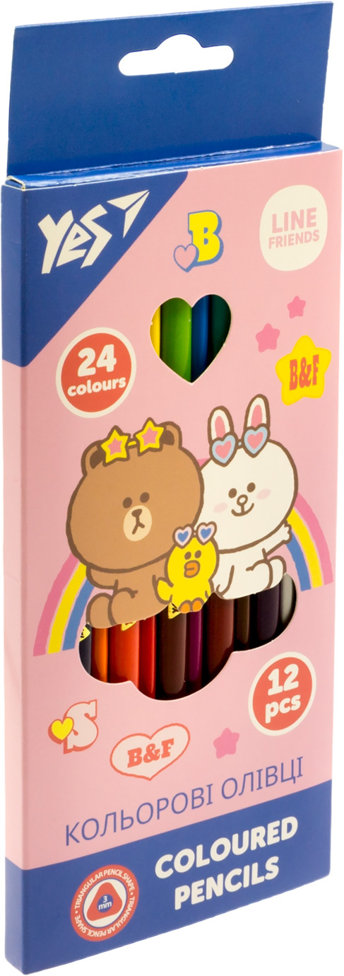 Олівці кольор. 24 кольор./12шт "Yes" №290713 Line Friends(12)(240) — купити | Канцелярський Сад