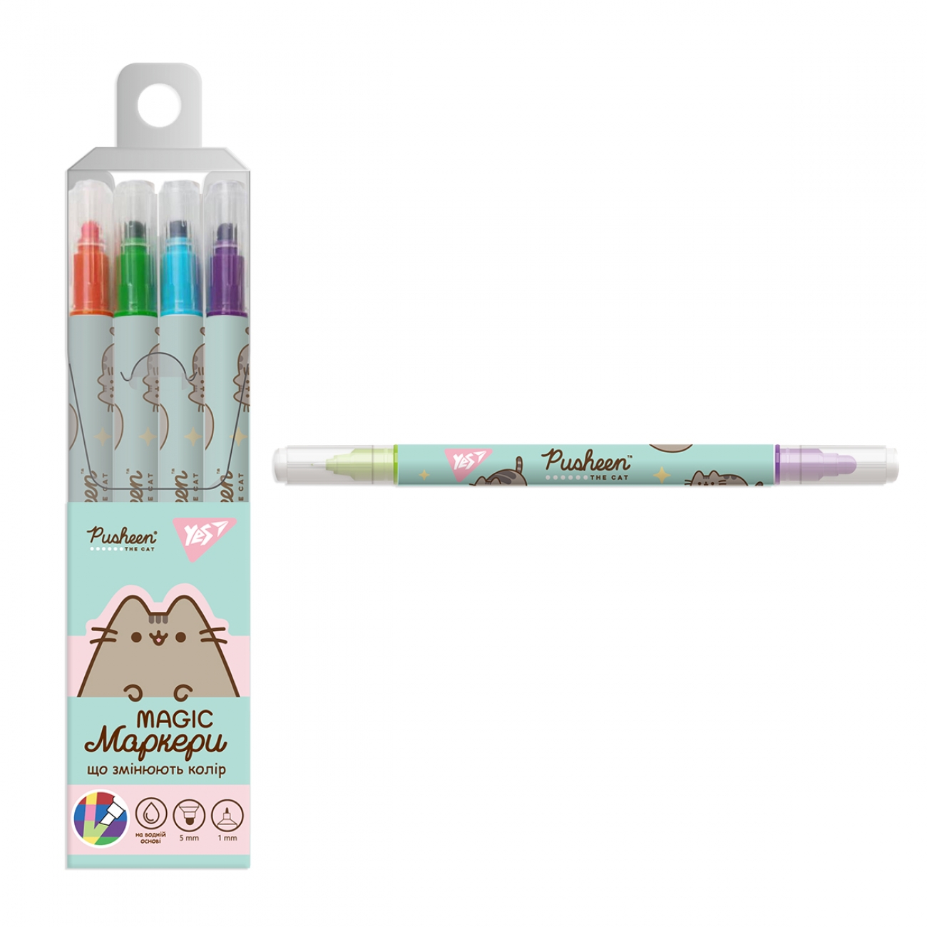 Набір маркерів "Yes" Pusheen 4шт.,що змінюють колір №390740(12)(144) — фото товару | Канцелярський Сад