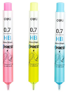Грифель "Deli" №EU67500 HB 0,7мм (20шт) з дозатором(48) — купити | Канцелярський Сад