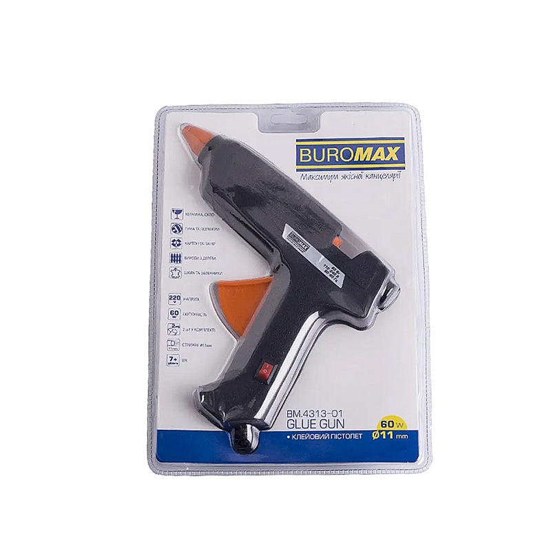Пістолет для клейових стрижнів "Buromax" 11мм 60Вт №BM.4313-01(24) — купити | Канцелярський Сад