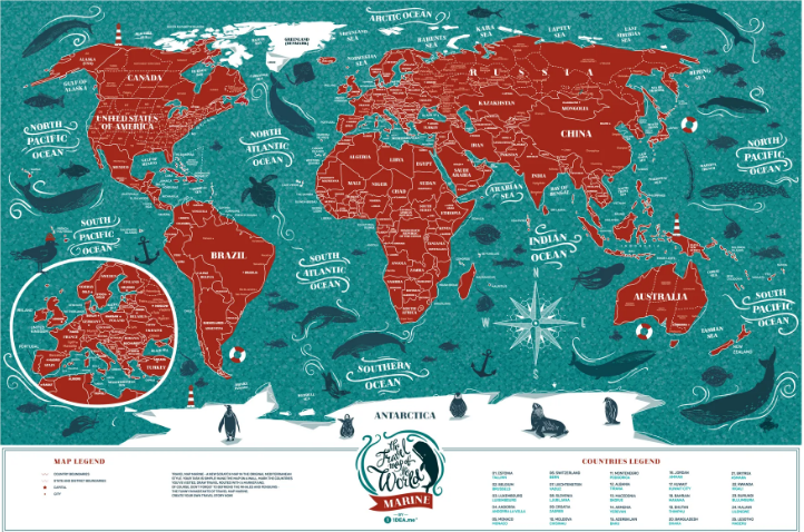 Скретч карта світу "Travel Map Marine World" (англ) в тубусі/Dream&Do/ — фото товару | Канцелярський Сад