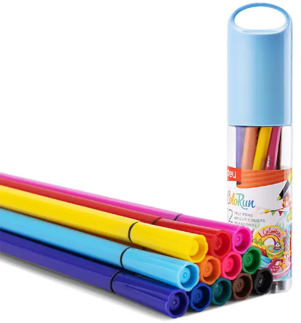 Фломастери "Deli" 12кольор. Color Run 1мм,в тубусі №EC156-12(36) — купити | Канцелярський Сад