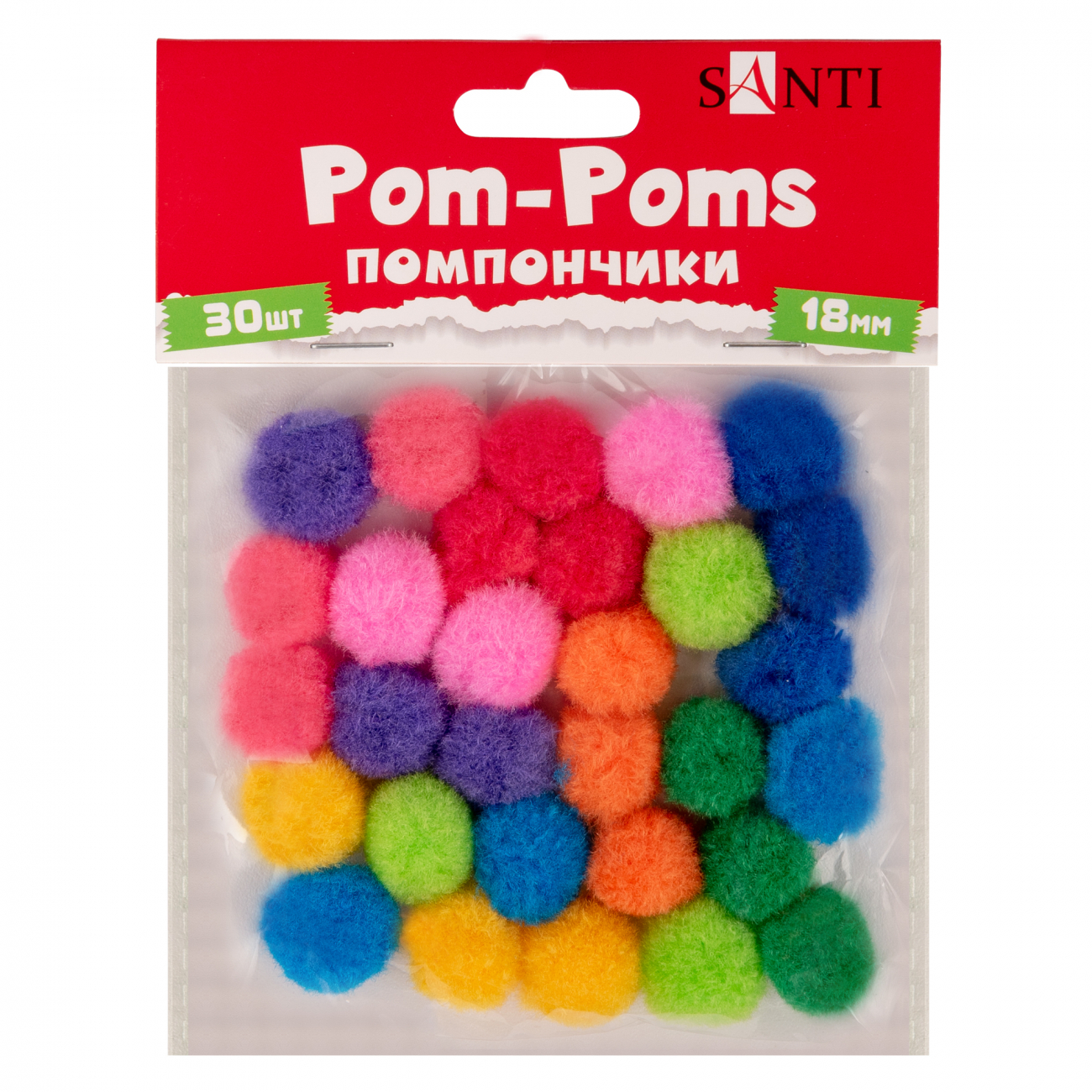 Набір для декорування "Santi" Помпони d-18мм 30шт кольорові №954668(12) — фото товару | Канцелярський Сад