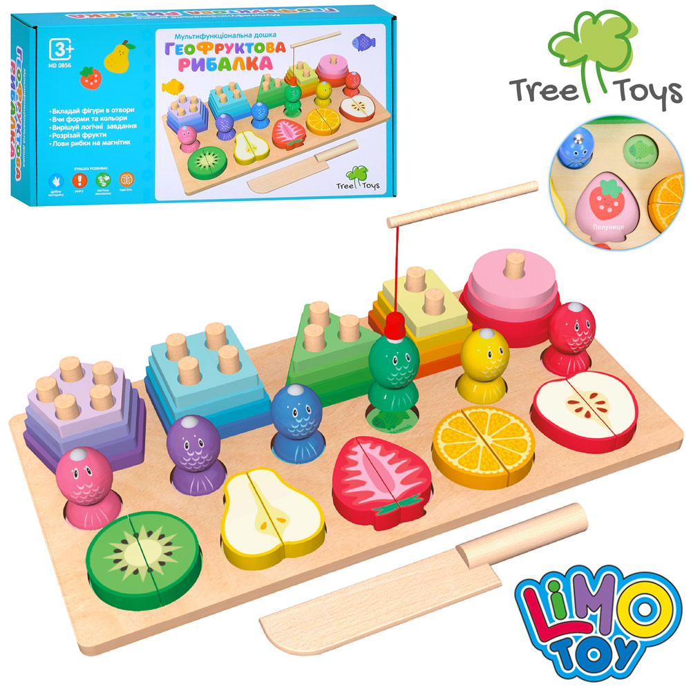 Іграшка дерев'яна Багатофункціональна дощечка,геометрика,фрукти-пазли магнитні 5шт №MD0856 — купити | Канцелярський Сад