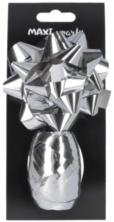 Набір прикрас для подарунків: бантик d8,89см, стрічка 10м №SB003-SP-Silver(48) — купити | Канцелярський Сад