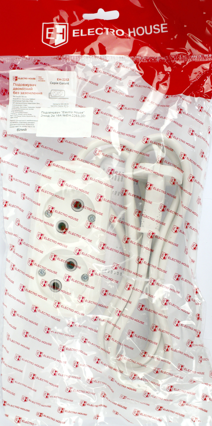 Подовжувач "Electro House" 2гнізд 2м 16A №EH-2253(20) — фото товару | Канцелярський Сад