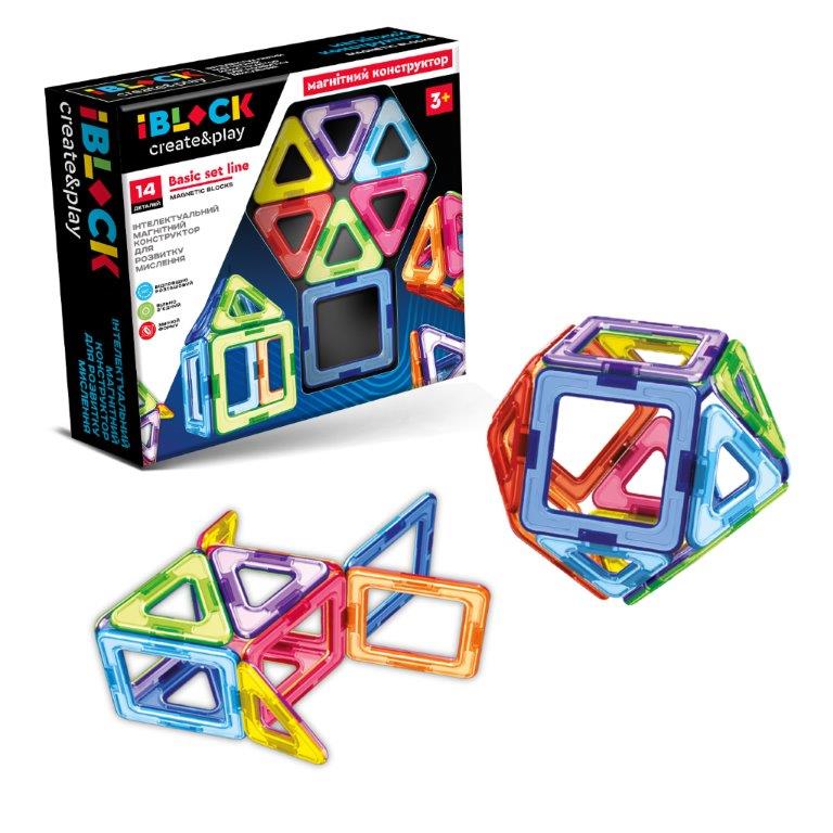 Конструктор магнітний "Iblock" 14дет.,в кор-ці,22х5х21см №PL-923-525(24)(48) КІ — фото товару | Канцелярський Сад