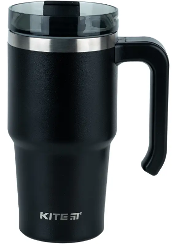 Термочашка з ручкою 0,6л "Kite" чорна №K24-1207-1 — фото товару | Канцелярський Сад