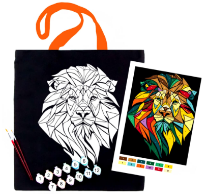 Набір "Екосумка-розмальовка. Неоновий лев" бавовна 240 г/м2, 38х42см,чорна№N0003613 — фото товару | Канцелярський Сад