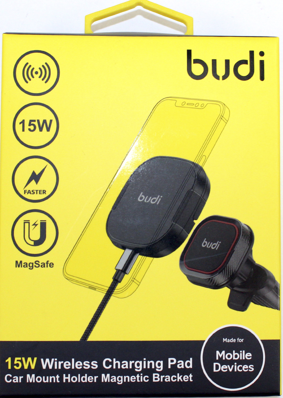 Зарядний пристрій індукційний авто Budi №WL3800XB 15W швидка зарядка,магн. тримач/Breidon/ — фото товару | Канцелярський Сад