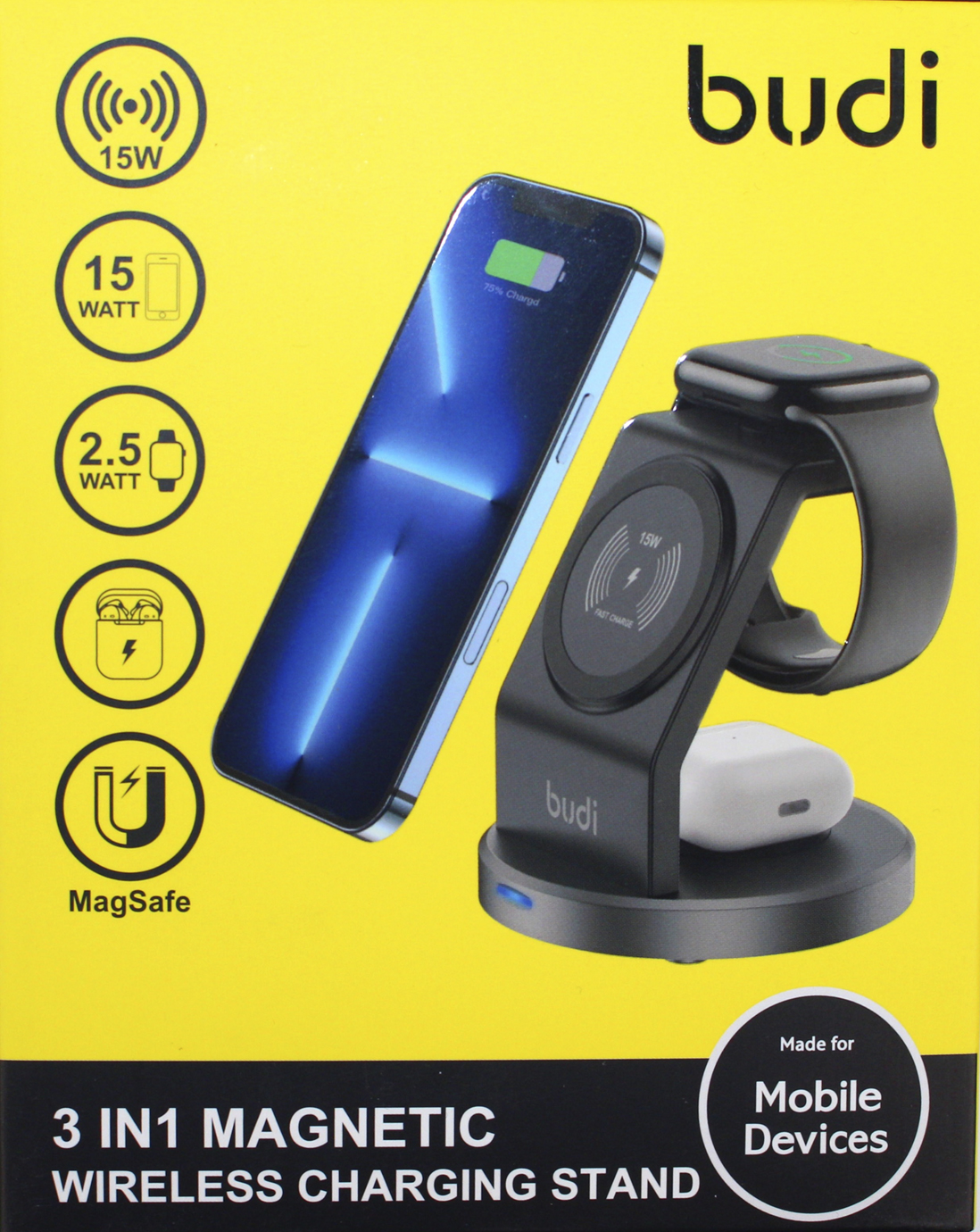 Зарядний пристрій індукційний Budi №WL4200B 3в1 15W швидка зарядка/Breidon/ — купити | Канцелярський Сад