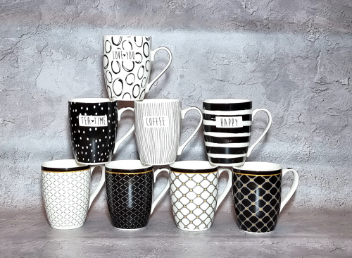 Чашка керам. 340мл "Чорно-білий мікс" №2091-17/S&T/(8)(48) — фото товару | Канцелярський Сад