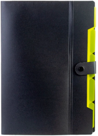 Папка-конверт "Optima" №O35540 А4 на кнопці,6від.,з розширенням,чорна з лимонним(30) — фото товару | Канцелярський Сад