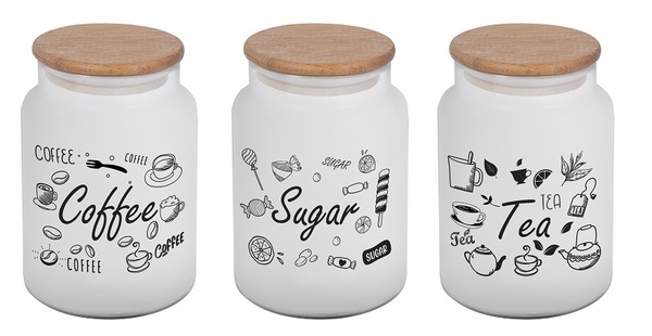 Банка скло "Herevin Ice Colour Tea-Coffee-Sugar" 0,89л з кришкою №232001-262(24) — купити | Канцелярський Сад