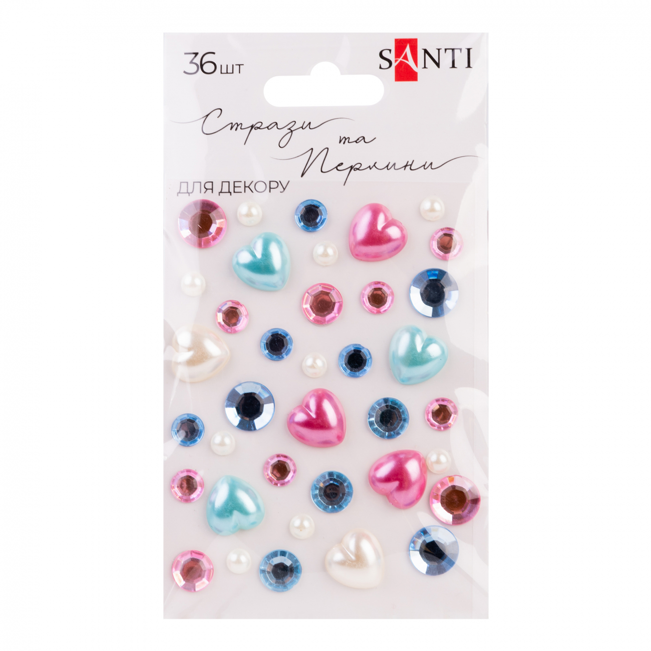 Стрази самокл. "Santi" "Heart mix" рожеві,блакитні 36шт №742999(12) — фото товару | Канцелярський Сад