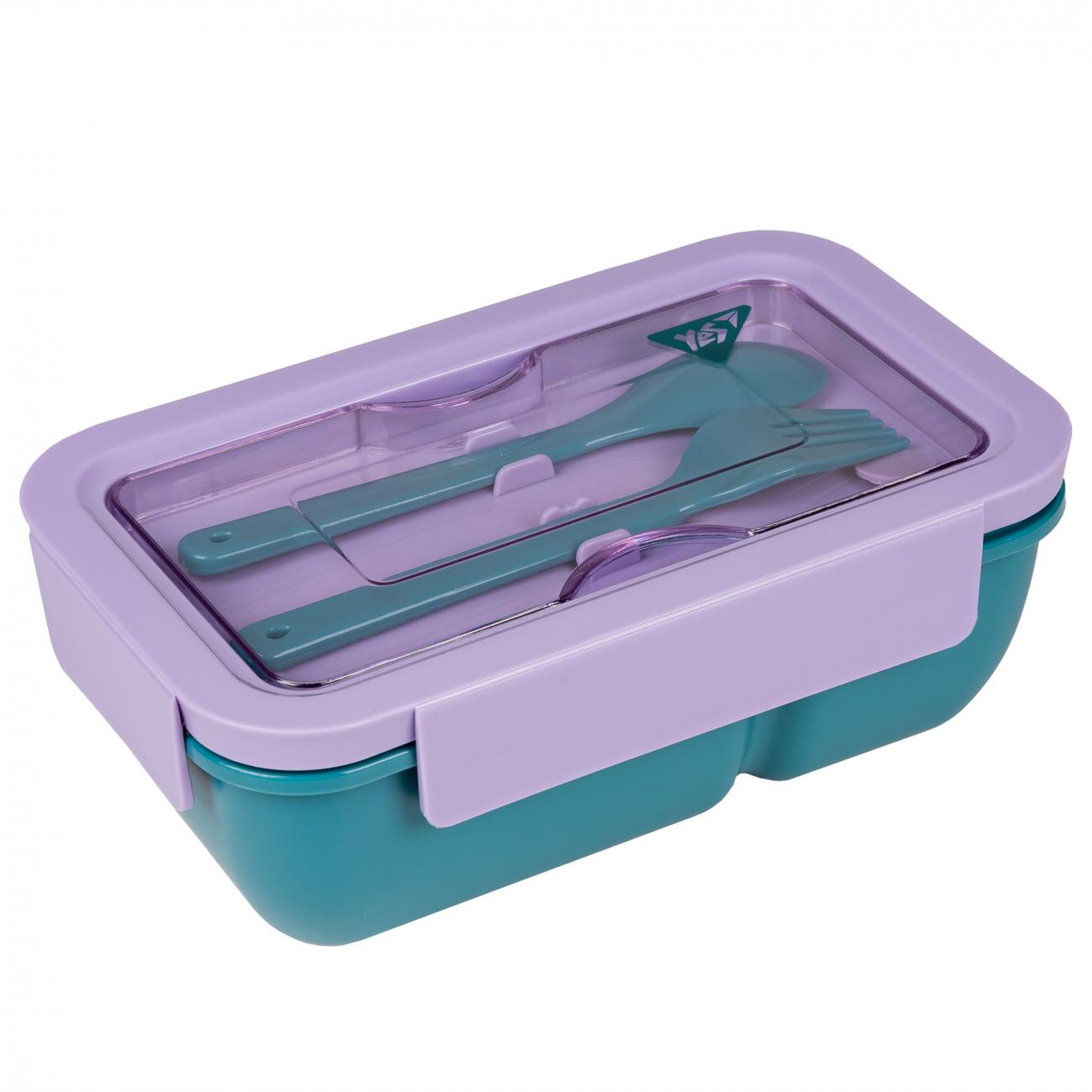 Ланч бокс пласт. "Yes" 850мл Fusion,з приладдям, фіолетово-зелений №708170(25)(50) — фото товару | Канцелярський Сад
