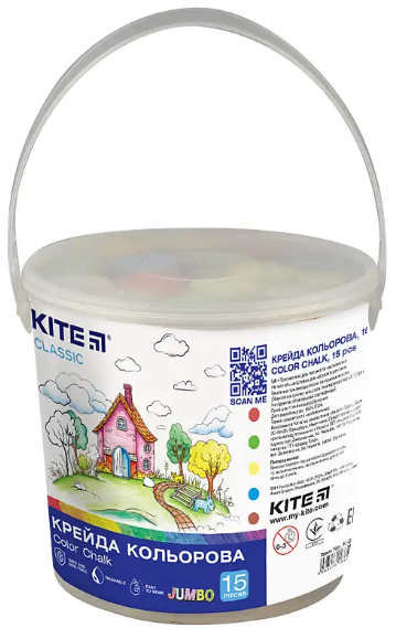 Крейда кольор. "Kite" №K-074 15шт Jumbo Classic у відерці(1)(24) — купити | Канцелярський Сад