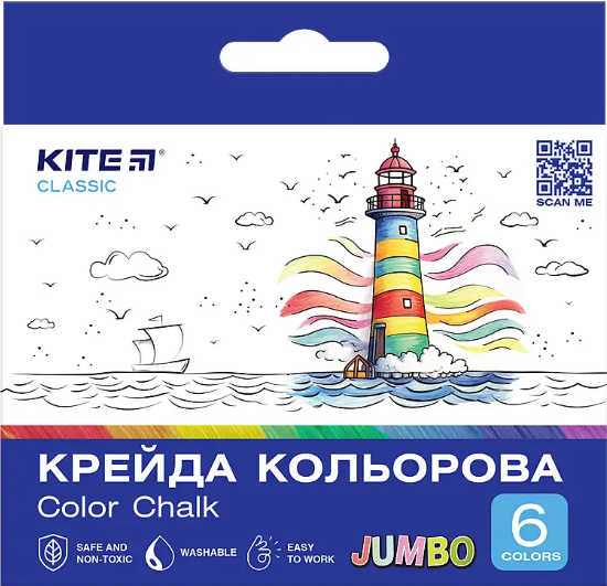 Крейда кольор. "Kite" №K-073 6кольор. Jumbo Classic(20)(60) — купити | Канцелярський Сад