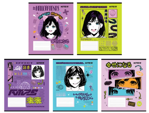 Зошит 12арк. кліт. "Kite" софт тач+УФ лак Anime №K24-232-1(25)(600) — фото товару | Канцелярський Сад