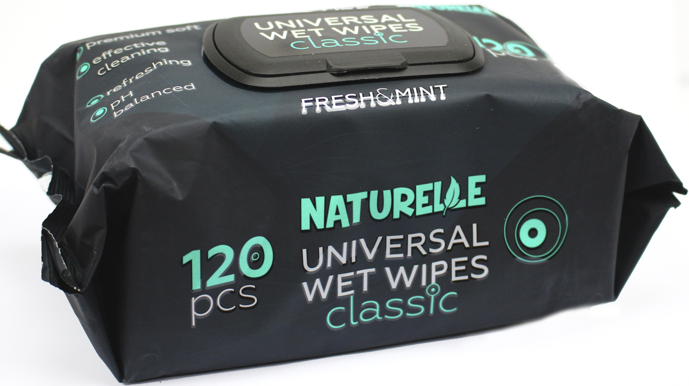 Серветки вологі "Naturelle" (120шт) Classic чорні №1417(8) — купити | Канцелярський Сад