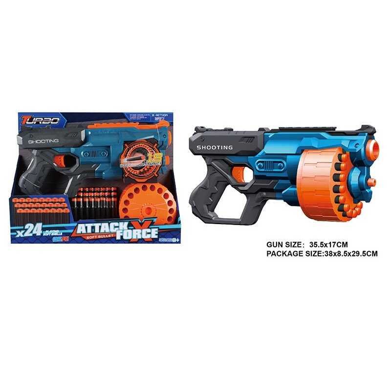 Пістолет механічний з барабаном та м'якими кулями 24шт №ВТ323 — фото товару | Канцелярський Сад