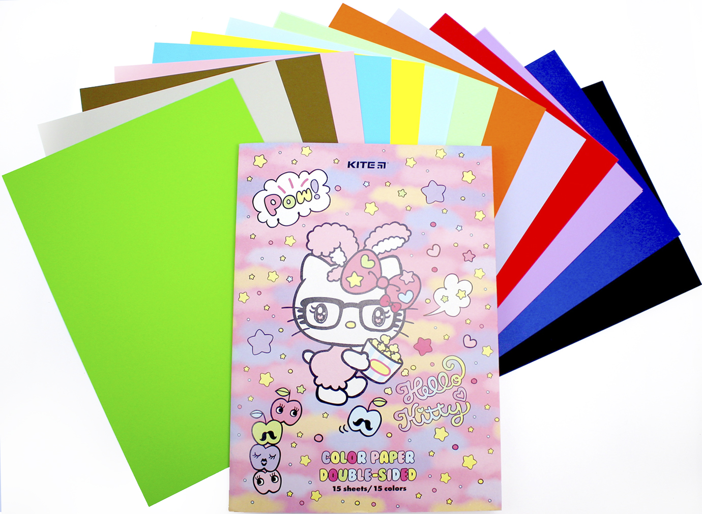 Папір кольор. А4 двостор. 15арк./ 15кольор. Hello Kitty №HK24-250/Kite/(50) — фото товару | Канцелярський Сад