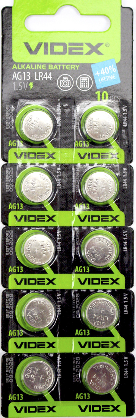 Батарейка Videx AG13/10bl(LR44)(10)(100)/1/ — фото товару | Канцелярський Сад