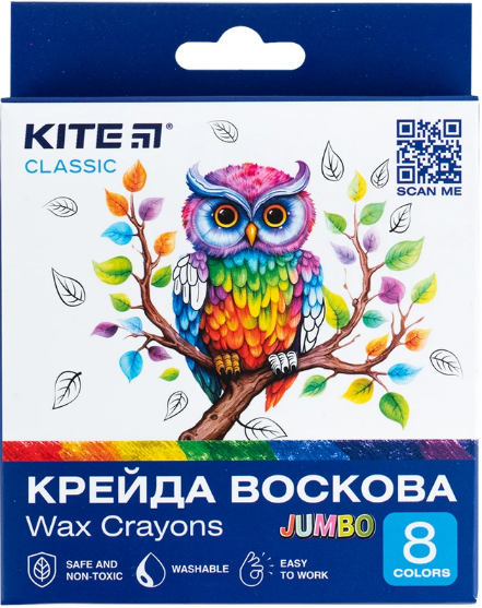 Крейда воск. "Kite" №K-076 8кольор. Jumbo Classic(12)(144) — фото товару | Канцелярський Сад
