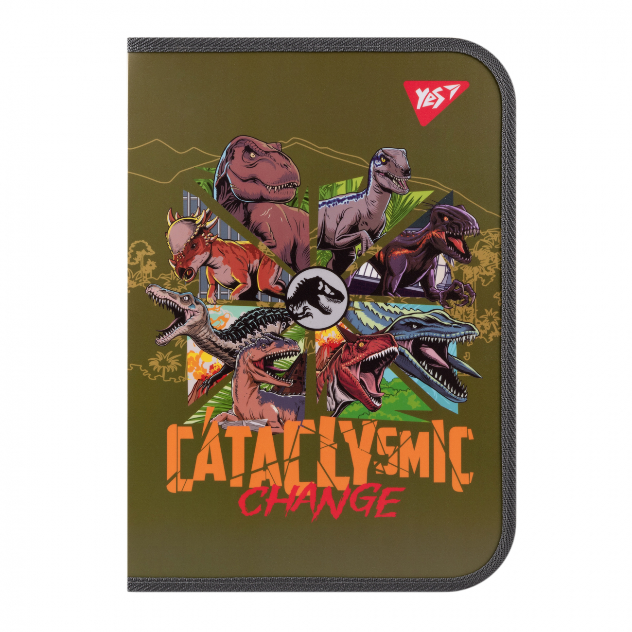 Папка факульт."Yes" А4 №492224 "Jurassic World" пласт. на блискавці,з внутр. кишенею, хакі(12)(48) — фото товару | Канцелярський Сад