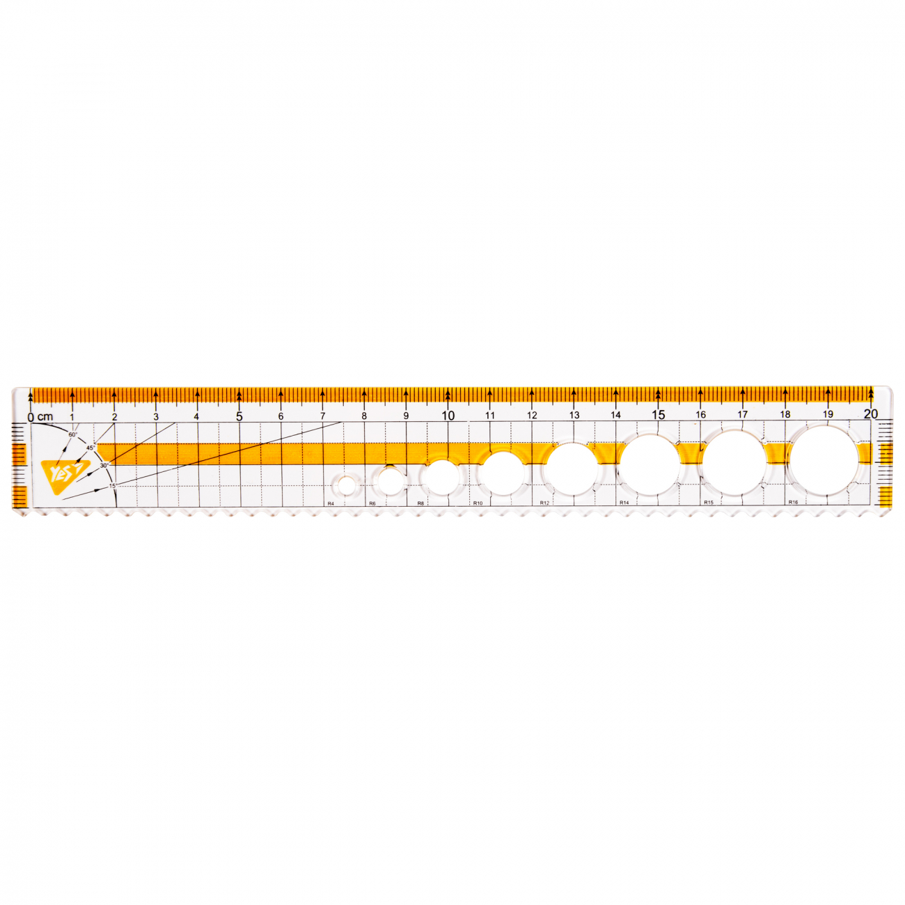 Лінійка пласт. 20см "Yes" з висічкою №370672(24)(192) — фото товару | Канцелярський Сад