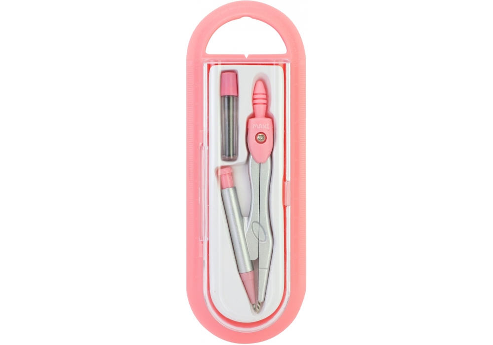 Циркуль "Maxi" 2предм. пенал з лінійкою по периметру, пастельний рожевий №MX81472(12) — фото товару | Канцелярський Сад