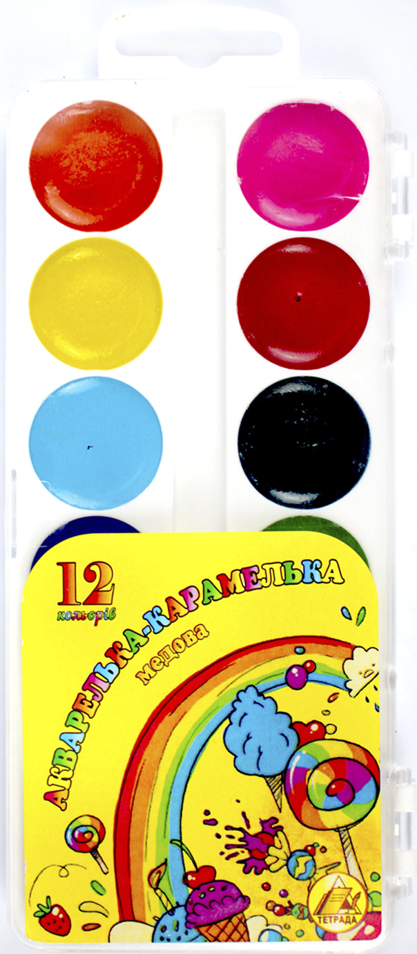 Акварель 12 кольор. "Акварелька-карамелька" пласт/уп/Тетрада/(60) — фото товару | Канцелярський Сад