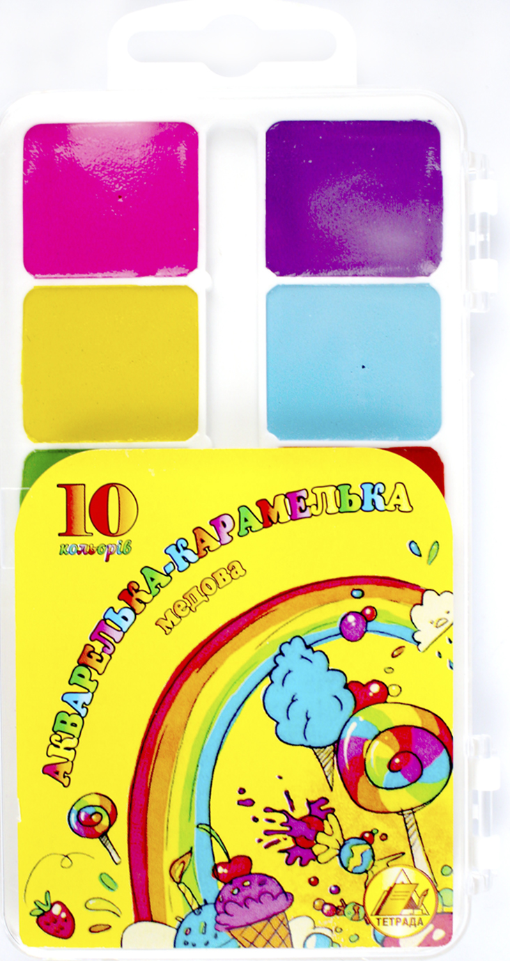 Акварель 10 кольор. "Акварелька-карамелька" пласт/уп/Тетрада/(54) — фото товару | Канцелярський Сад