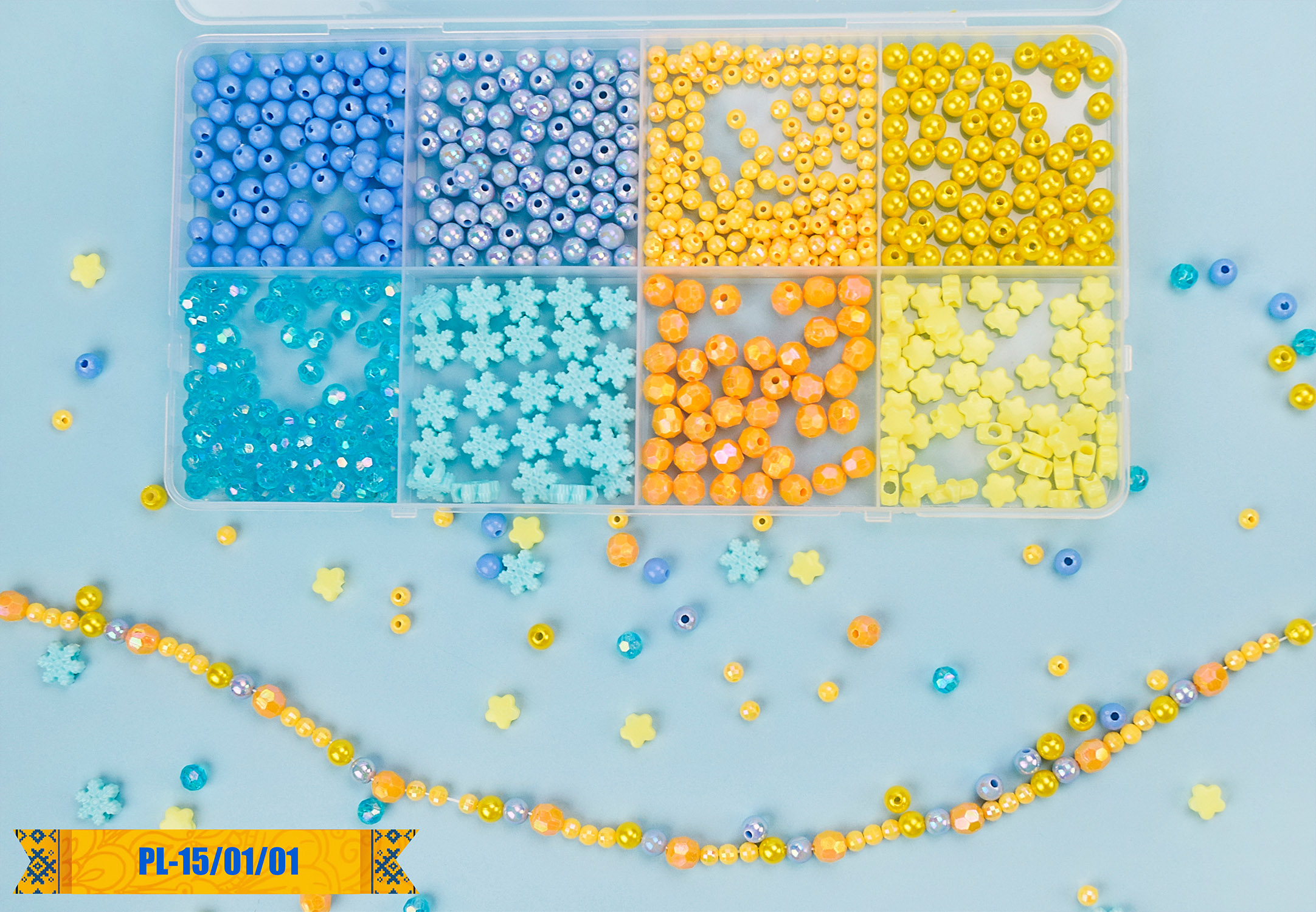 Бісер,великі намистини,патріотичні кольори,бісер,в кор-ці,14,5х28,4х1,8см №PL-15/01/01КІ — купити | Канцелярський Сад