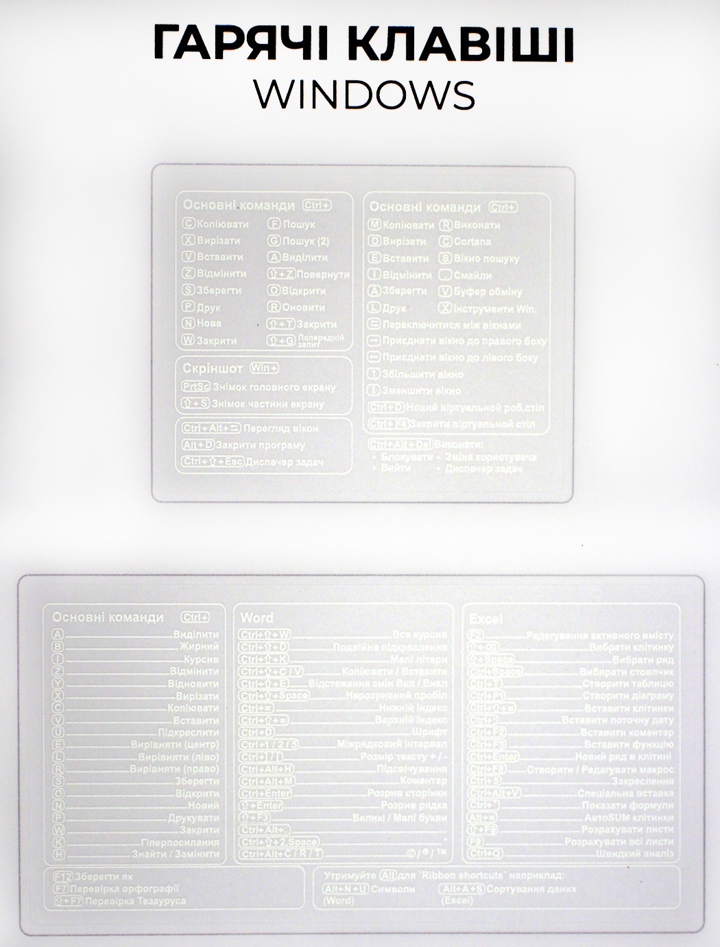 Наліпки "Гарячі клавіші для Windows" білі на прозорому фоні/Breidon/ — купити | Канцелярський Сад