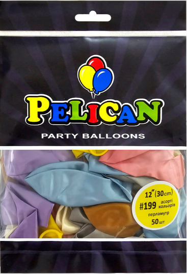 Кулька повітр. латексна 12"/30см перламутр асорті №812199/199/Pelican/(50)(250) — купити | Канцелярський Сад