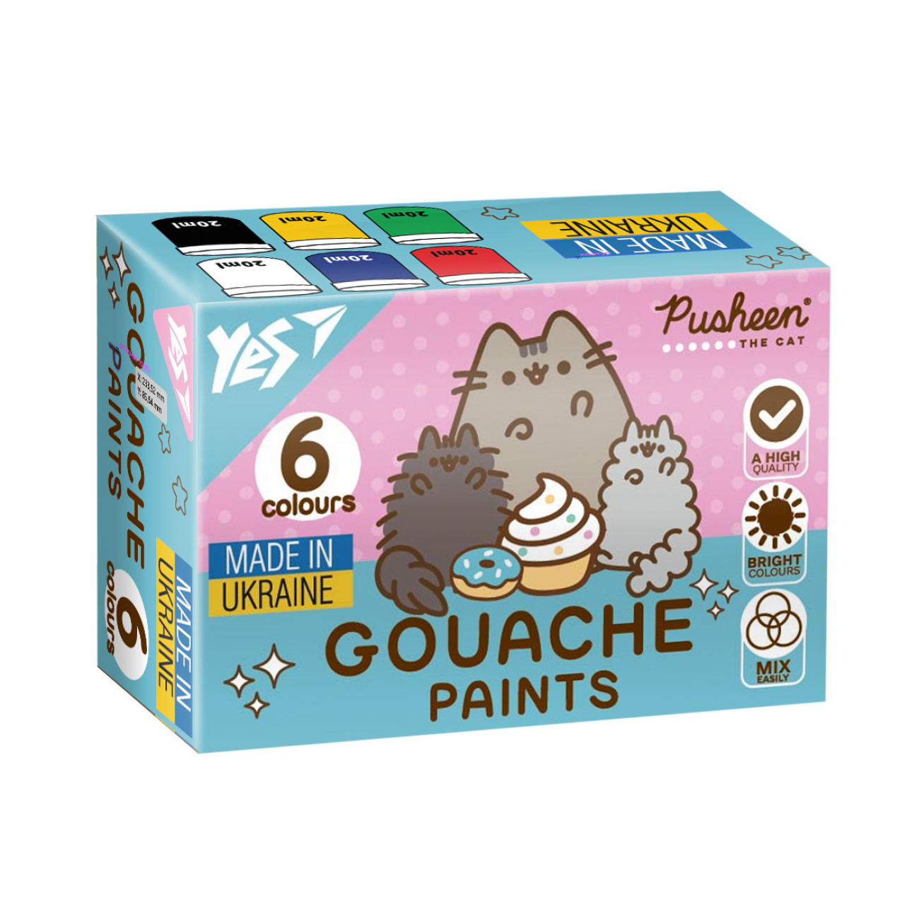 Гуаш "Yes" Pusheen 6кольор. 20мл №230400(24) — фото товару | Канцелярський Сад
