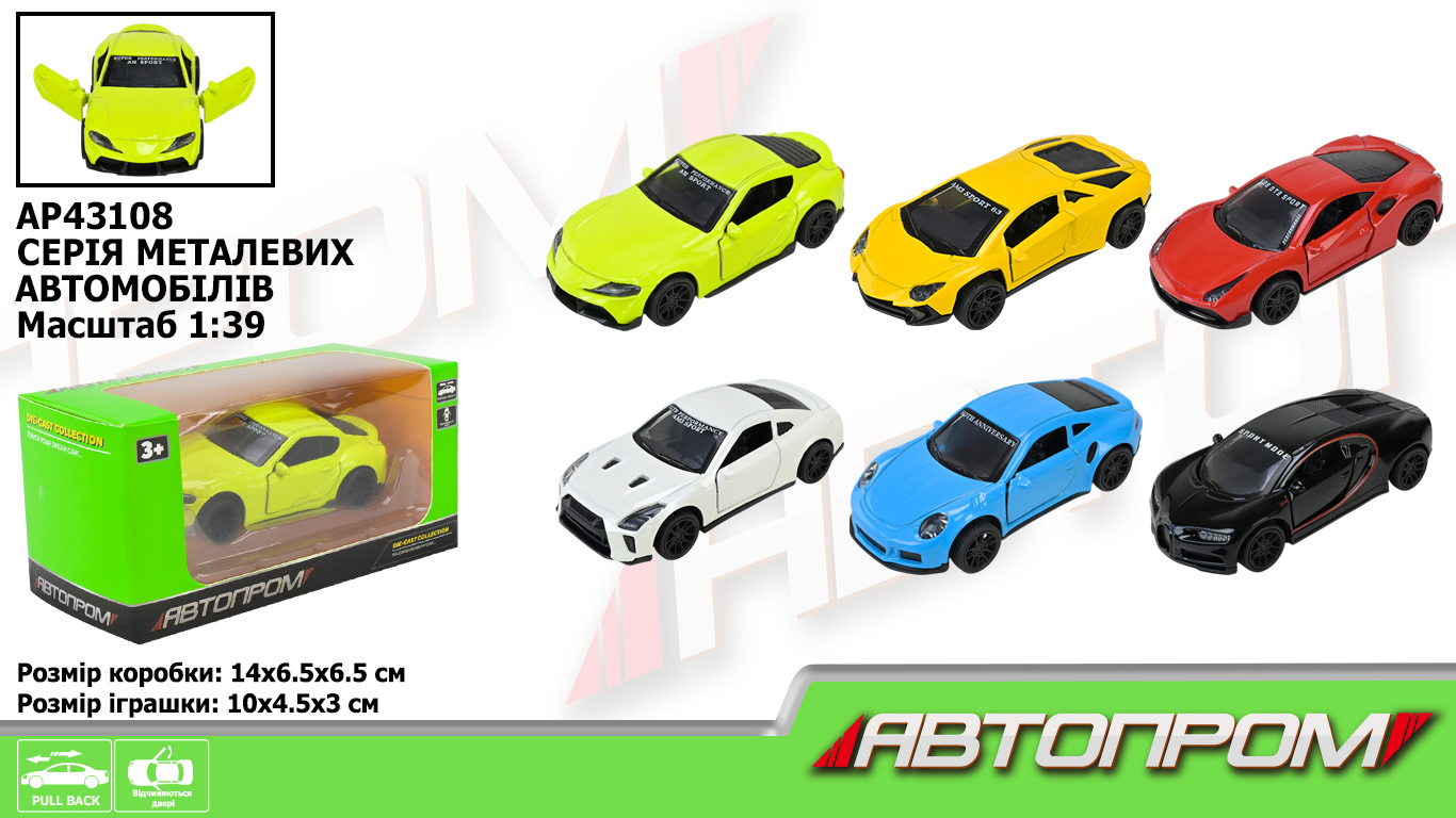 Машина метал. "Автопром" (1:39),відчин. двері,в кор-ці,14х6,5х6,5см,мікс№AP43108(48)(96)КІ — фото товару | Канцелярський Сад