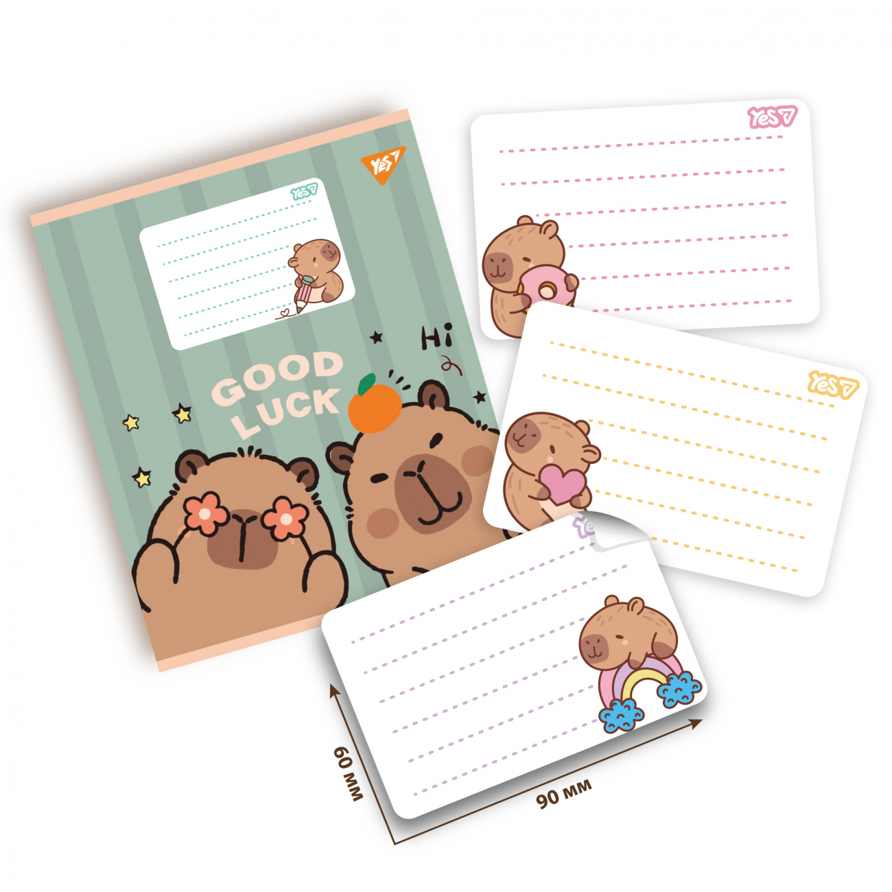 Наліпки на зошити Yes "Капібари" 8шт №955532(25)(100) — фото товару | Канцелярський Сад