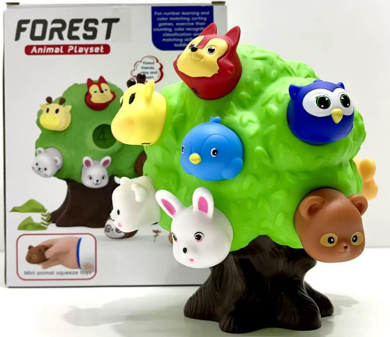 Гра муз. "Дерево за тваринами" 17см,сортер,цифри,дикі тварини 10шт,в кор-ці №207(12) — фото товару | Канцелярський Сад