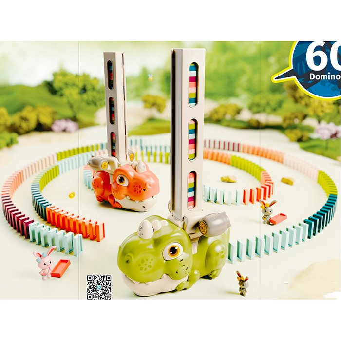 Гра муз."Динозавр з доміно"20см,доміно 60шт,звук,світ.,їздитьна бат-ців кор-ці№8090-B(24) — фото товару | Канцелярський Сад