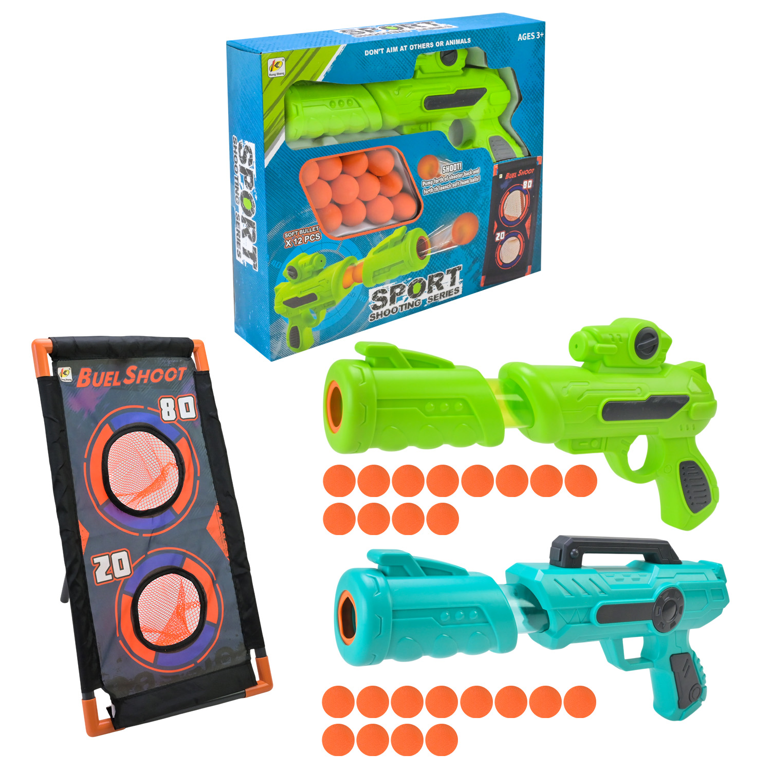 Бластер стріляє поролон. кулями,8шт+мішені,2кольори,в кор-ці,46х30,9х7см №901D/902D — купити | Канцелярський Сад